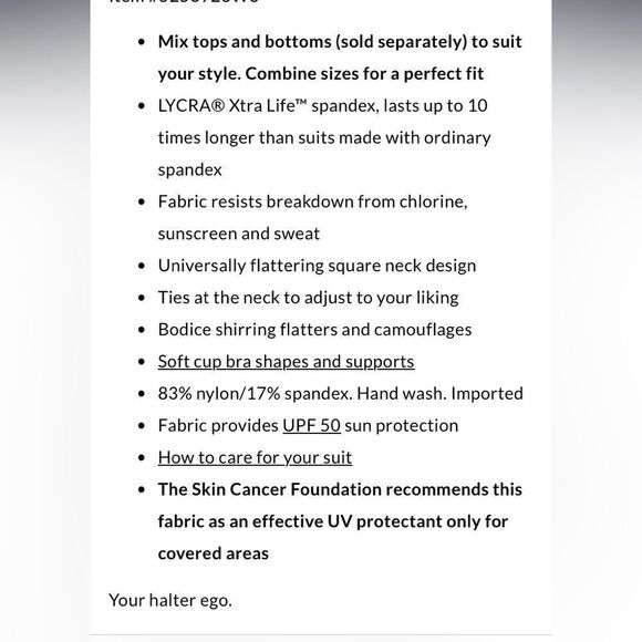 New Land’s End Plus size soft cup halter tankini Turquoise Lily Palm Print 26W - Picture 5 of 5